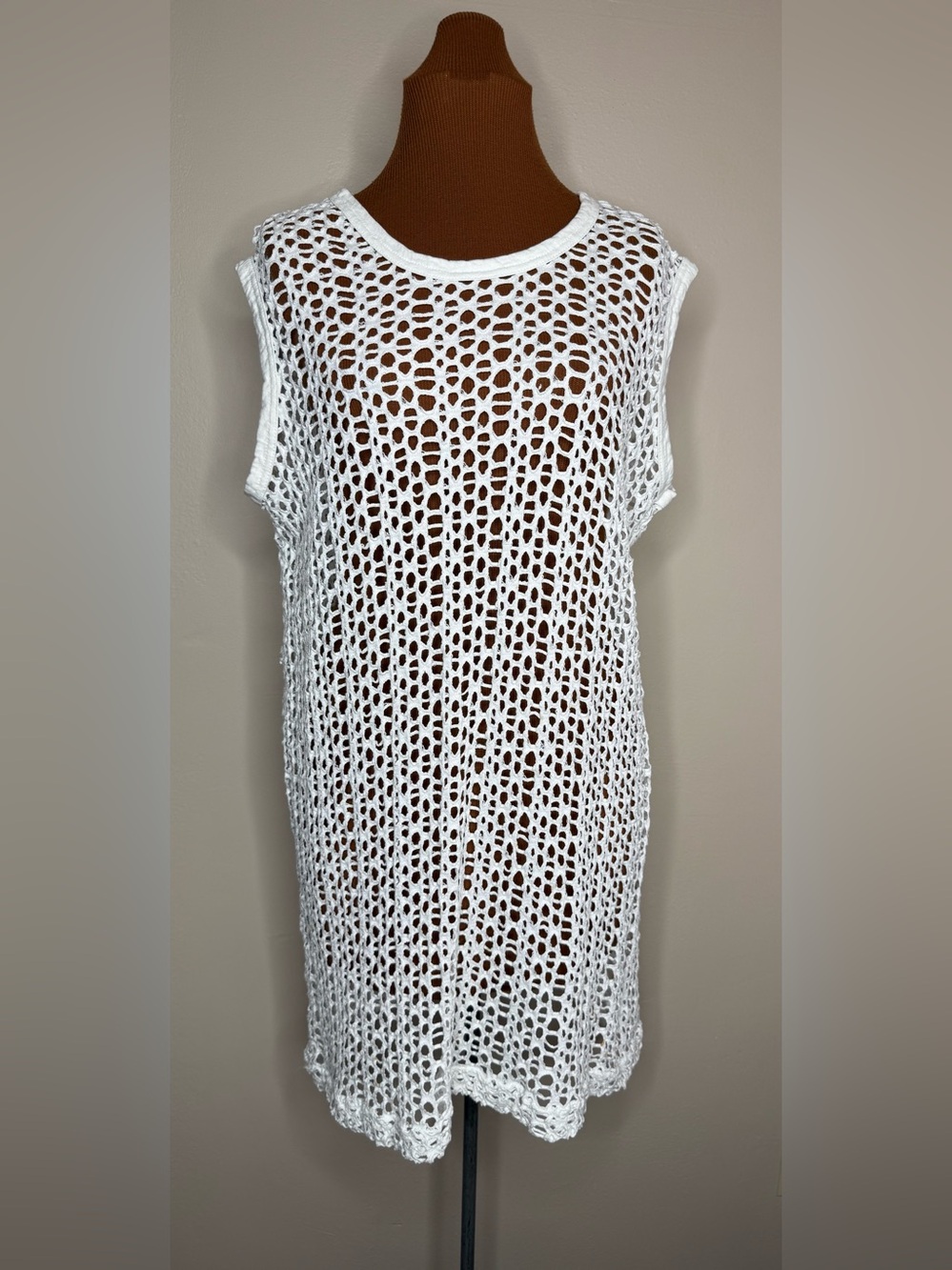 Vintage NY-5 White Crochet Swim Coverup One Size Fits Most